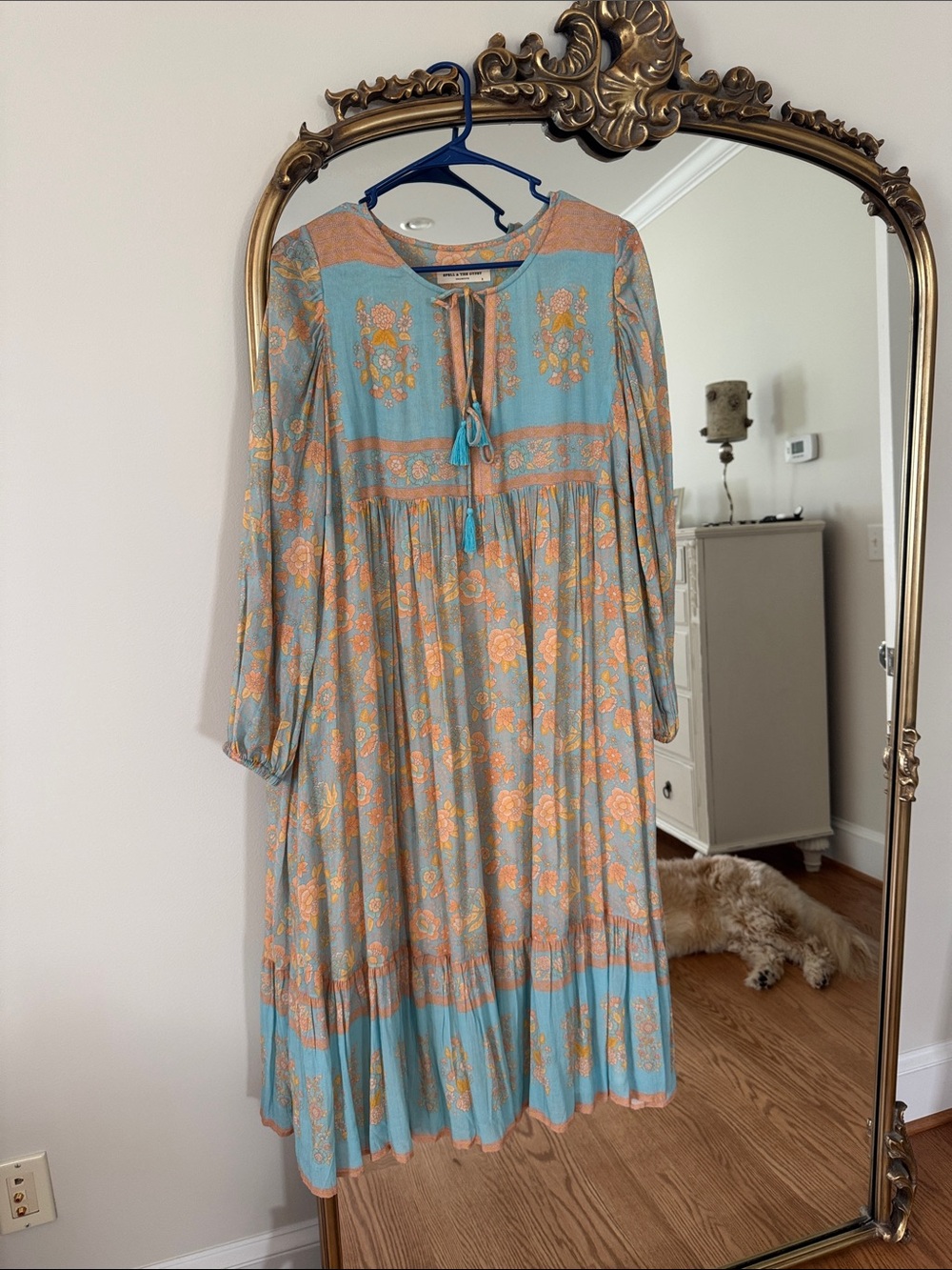 Spell And The Gypsy - Boho Floral Midi Dress in Light Blue and Peach